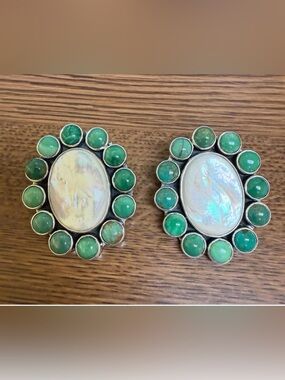 Federico Jimenez mother of pearl and turquoise earrings